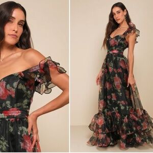 LULU's Floral Romantic Elegant Sexy Flowy Prom Wedding Maxi Dress NWOT
